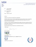 美國MIDI公司致BIOSCIENCE公司的一封感謝信